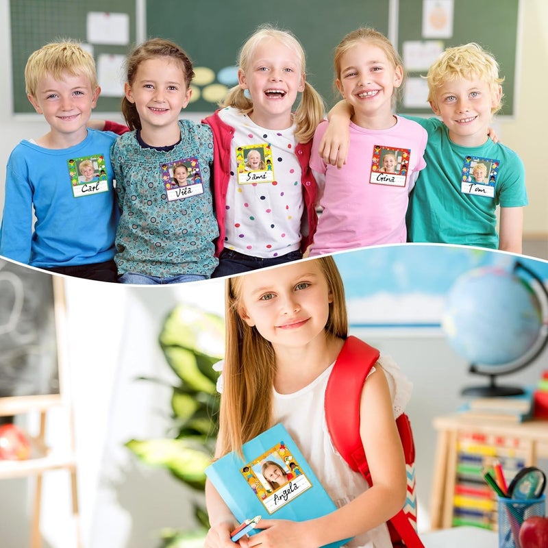 PINKE Kids Name Tags, Kids Photo Nameplate, Adhesive Names Tags, with Photo Space and Writing line for Names, for Desk, Classroom, locker and School Supplies, 36 Pcs - Image 2