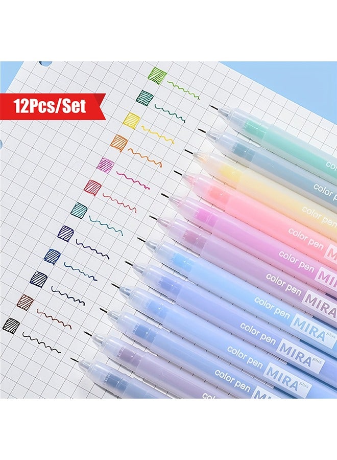 12-Piece Colored Gel Pens Set, Kawaii Blue 0.5 Mm Ballpoint Pen For Journal Cute School Supplies Stationery Office Accessories