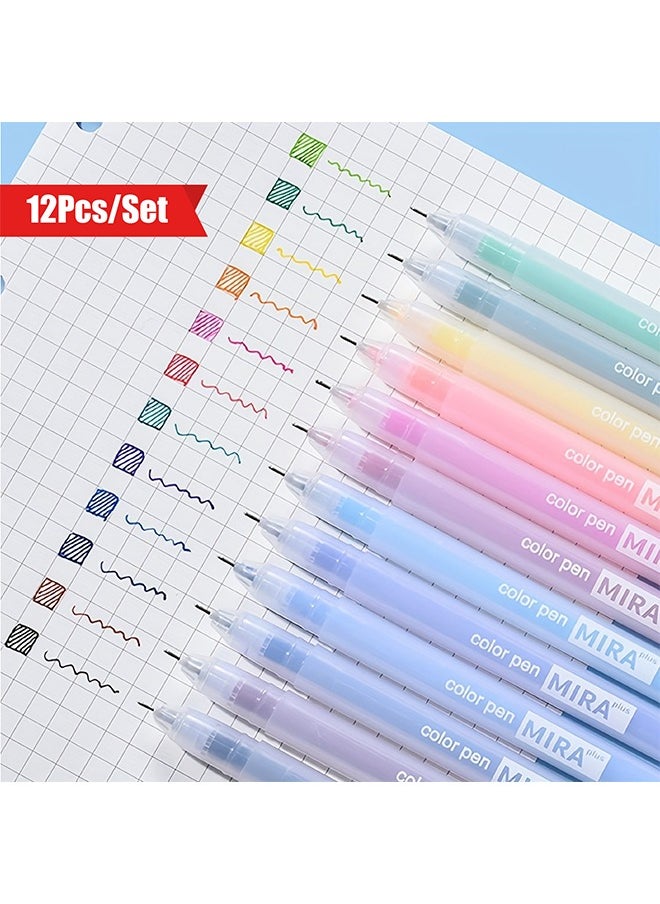 MIRA Brands - 12-Piece Colored Gel Pens Set, Kawaii Blue 0.5 Mm Ballpoint Pen For Journal Cute School Supplies Stationery Office Accessories - Image 1
