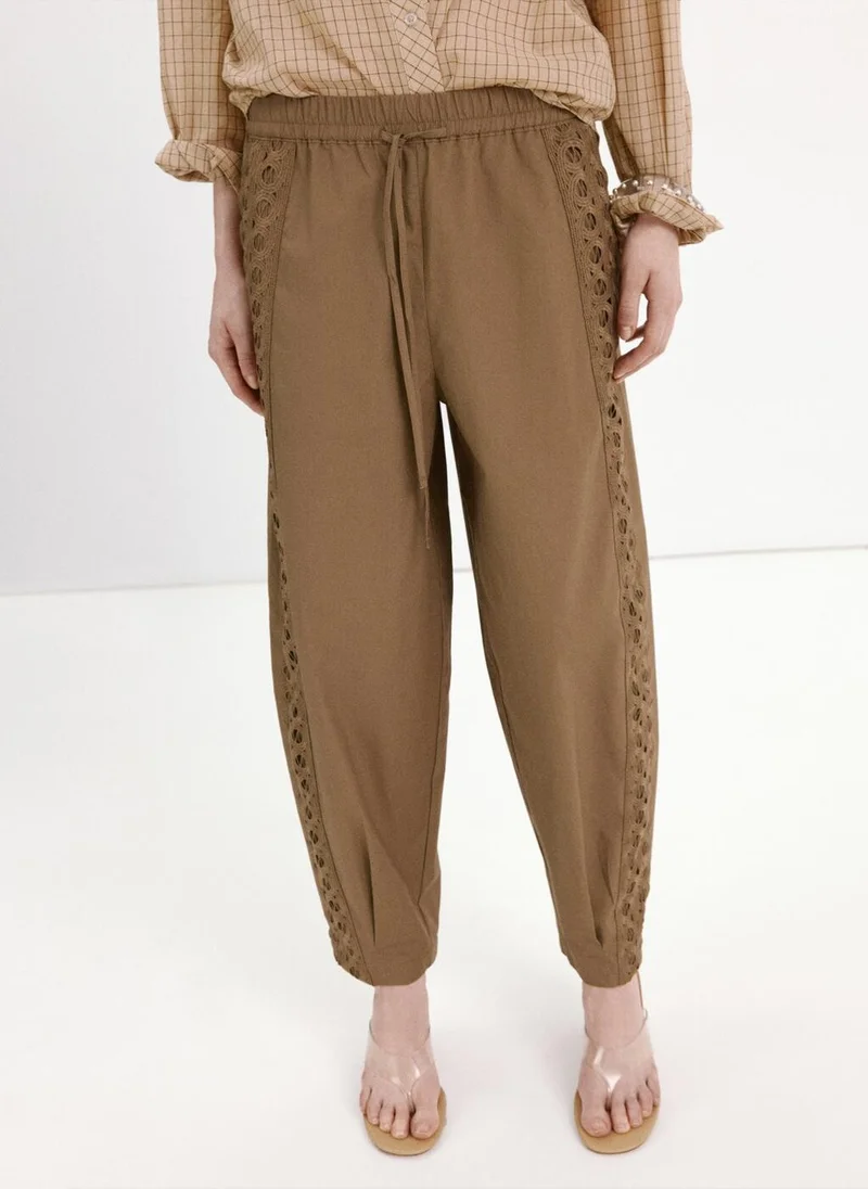 MANGO 100% cotton pants with embroidered stripe