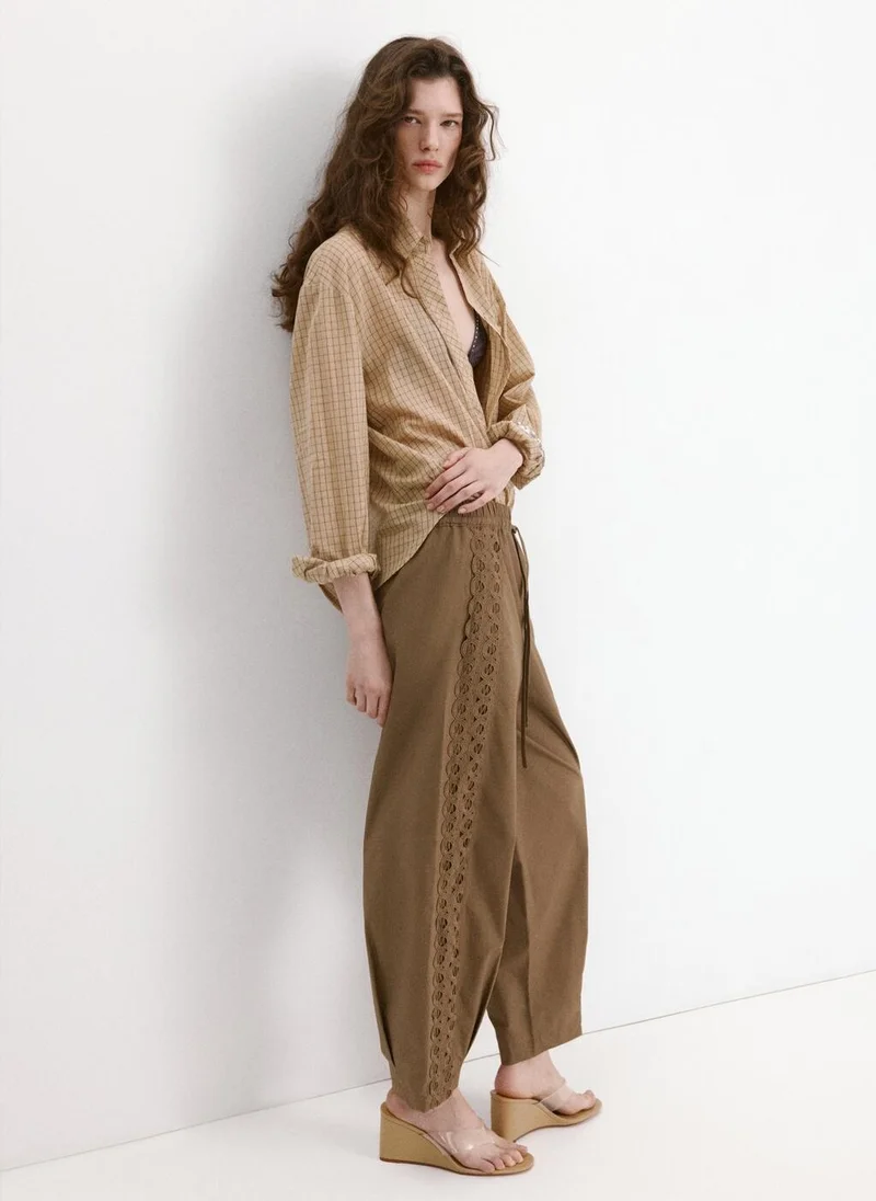 Mango  100% cotton pants with embroidered stripe for Women | Best Price UAE