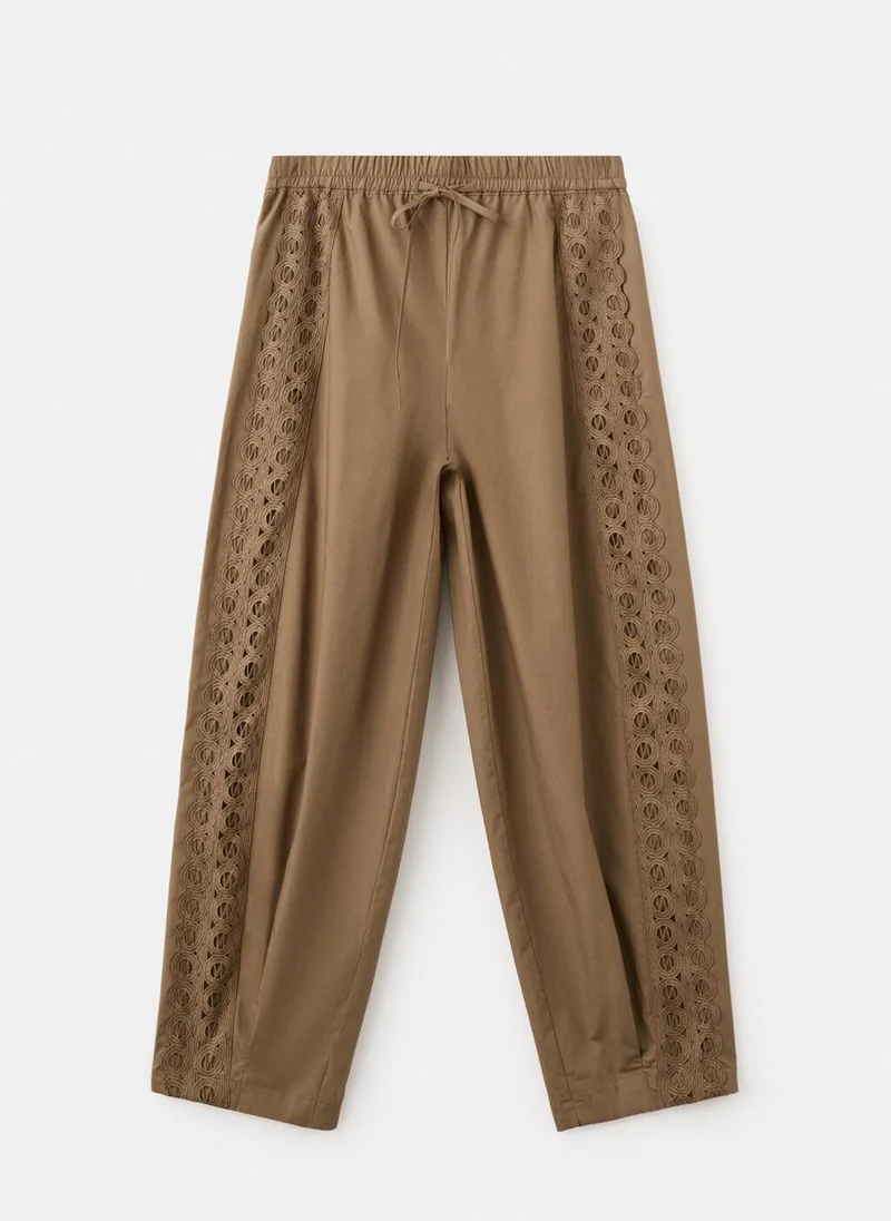 Mango  100% cotton pants with embroidered stripe for Women | Best Price UAE