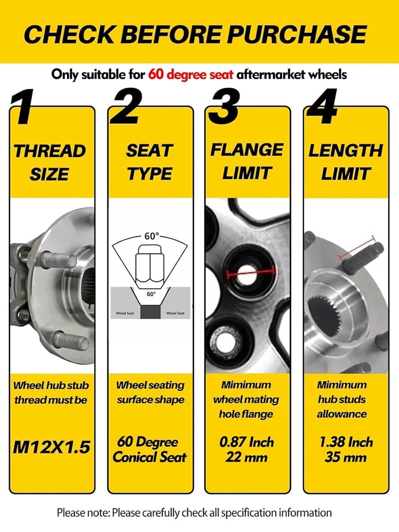 MIKKUPPA M12x1.5 Lug Nuts - Replacement for Ford Fusion (2006-2021), Focus (2000-2023), Escape (2001-2023) - 5pcs Chrome Closed End Aftermarket Wheel Lug Nuts - Image 4