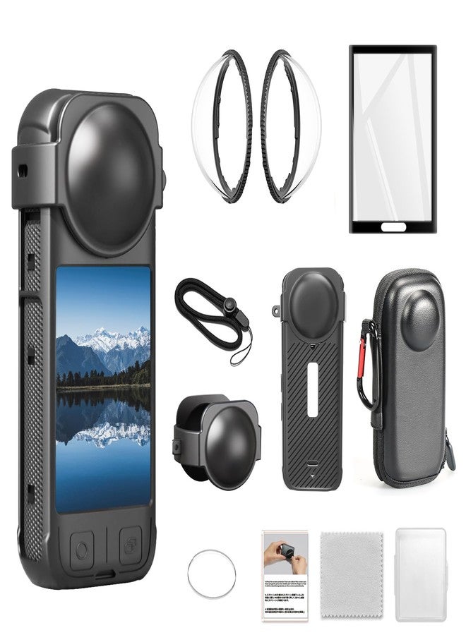 طقم ملحقات كاميرا Vasgather Insta 360 X4 مع واقيات للعدسة، وحافظة سيليكون، وحافظة للكاميرا (أسود، للجنسين) - Image 1