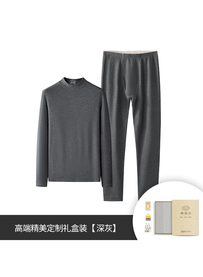 [silk Wool]  Couple Autumn And Winter Mid-high Collar Warm Suit Plus Velvet Thickened Bottoming Thermal Underwear