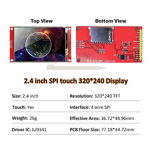 Hosyond 2.4 Inches TFT LCD Touch Screen Shield Display Module 320x240 SPI Serial ILI9341 with Touch Pen Compatible with Arduino R3/Mega2560 Development Board - Image 2