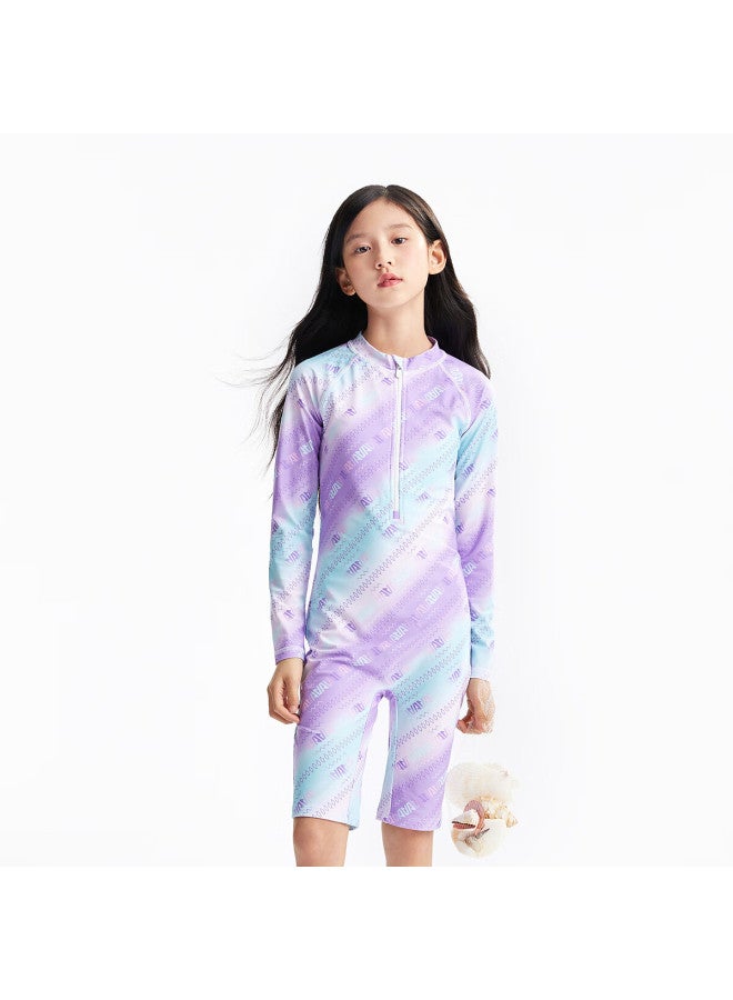 Annil Girls' Long Sleeve Jumpsuit Set Summer New Slim Fit Purple Floral 160 - Image 1