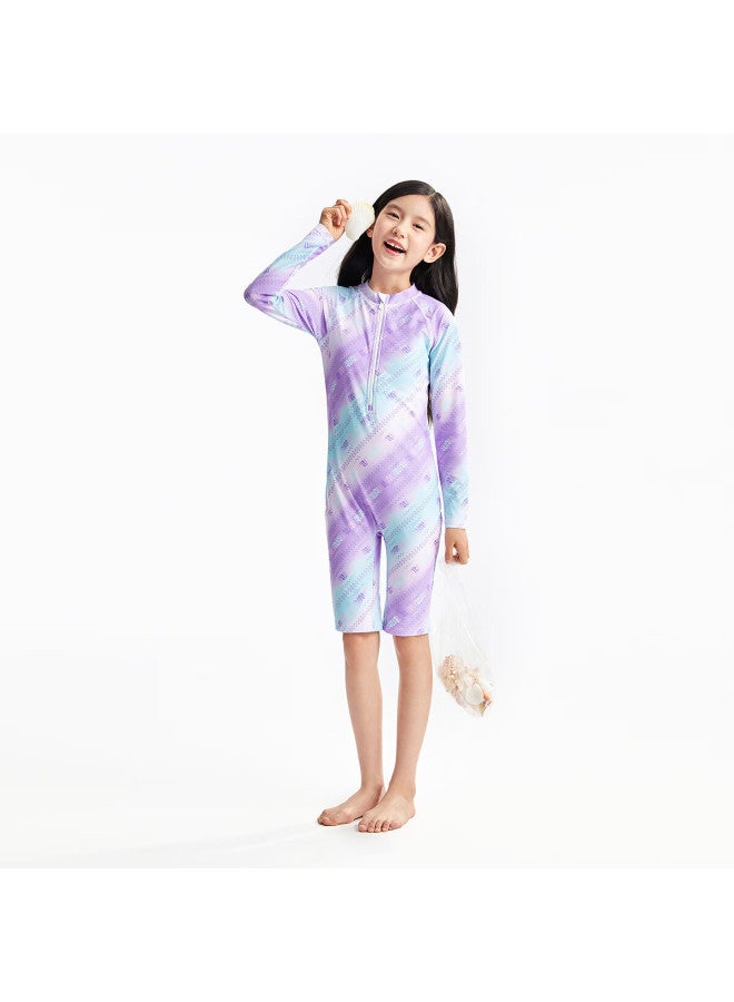 Annil Girls' Long Sleeve Jumpsuit Set Summer New Slim Fit Purple Floral 160 - Image 4