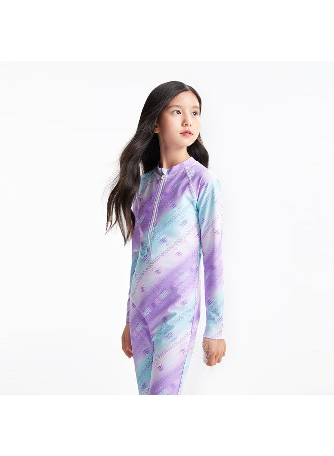 Annil Girls' Long Sleeve Jumpsuit Set Summer New Slim Fit Purple Floral 160 - Image 3
