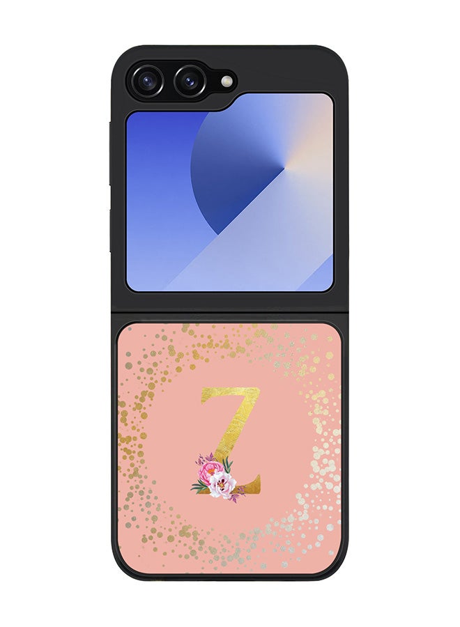 Stylizedd Rugged Black edge case for Samsung Galaxy Z Flip7 FE, Slim fit Case Cover - Custom Monogram Initial Letter Floral Pattern Alphabet - Z (Rose Pink ) - Image 1