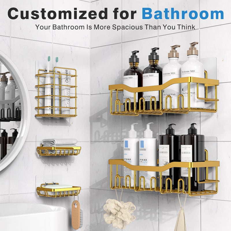 EUDELE 5-Pack Rustproof Stainless Steel Shower Caddy â€“ No Drill Adhesive Bathroom Organizer with Large Capacity, Spacious Shower Shelves for Inside Shower, Kitchen & Home Decor Storage-XL Size - Image 2