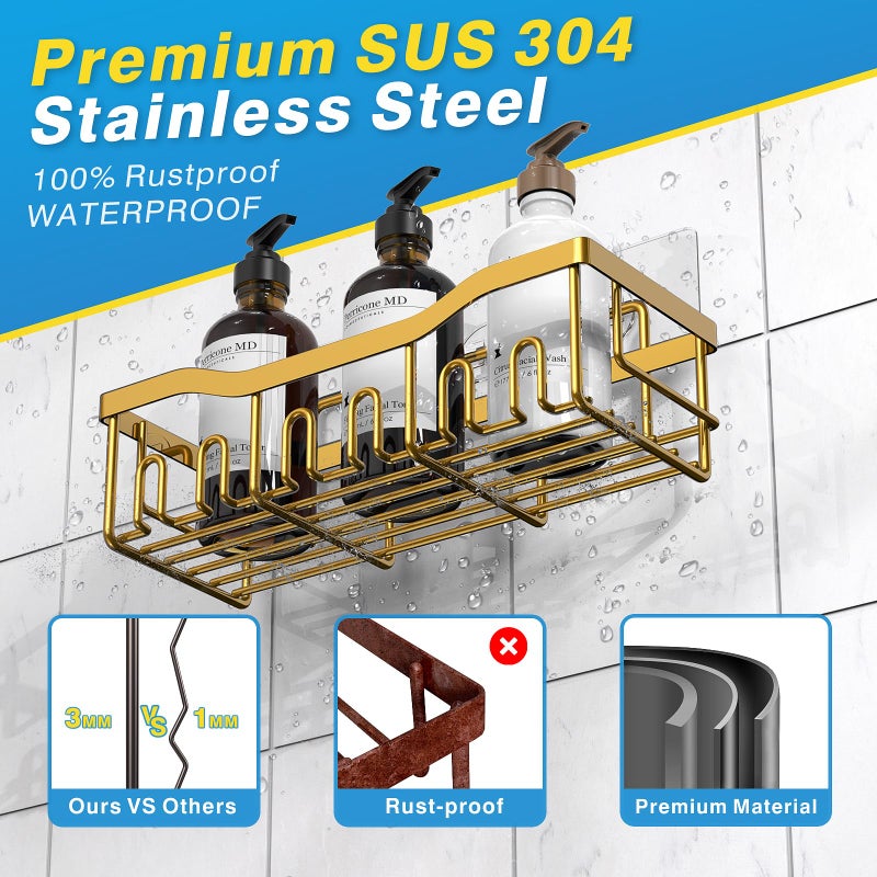 EUDELE 5-Pack Rustproof Stainless Steel Shower Caddy â€“ No Drill Adhesive Bathroom Organizer with Large Capacity, Spacious Shower Shelves for Inside Shower, Kitchen & Home Decor Storage-XL Size - Image 5