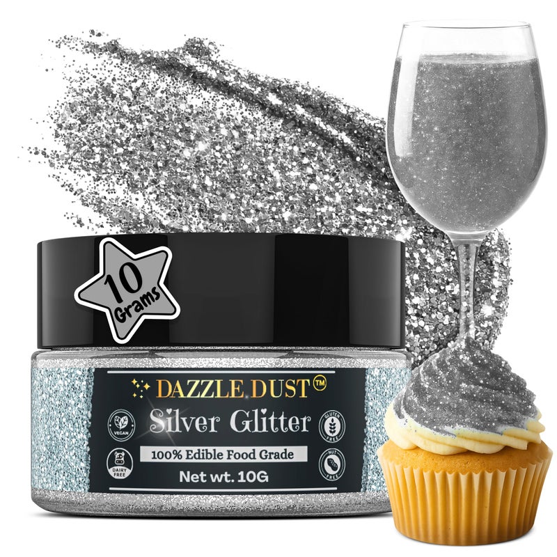 Dazzle Dust Edible Glitter Sprinkles for Cake Decorating Drinks Cookie Icing Dessert Decorations Sparkly Luster FoodGrade Vegan Gluten Free Kosher Bulk 10g Silver - Image 3