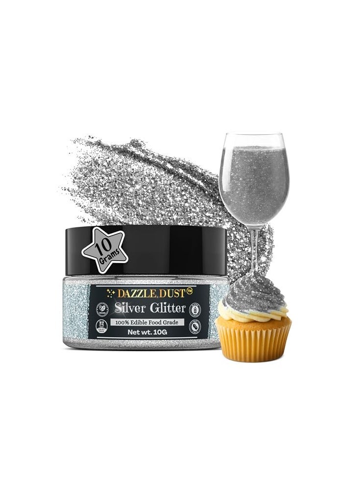 Dazzle Dust Edible Glitter Sprinkles for Cake Decorating Drinks Cookie Icing Dessert Decorations Sparkly Luster FoodGrade Vegan Gluten Free Kosher Bulk 10g Silver - Image 1