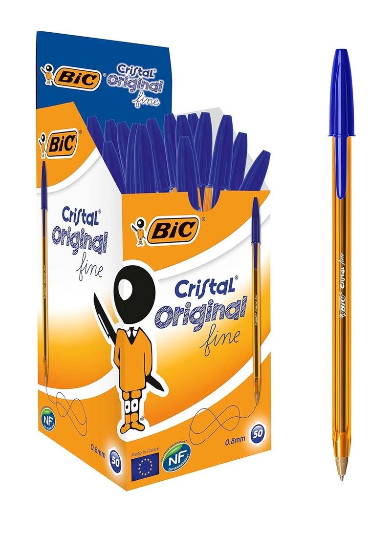 Bic 50-Piece Cristal Fine 0.8mm Tip Ballpoint Pen Blue Ink  - Image 1
