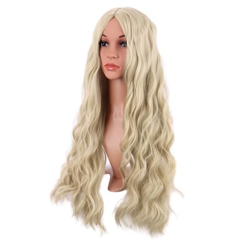 MapofBeauty 28 Inch/70 cm Long Wavy Middle Part with No Bangs Synthetic Fiber Curly Fashion Women Party Cosplay Wig (Blonde) - Image 3
