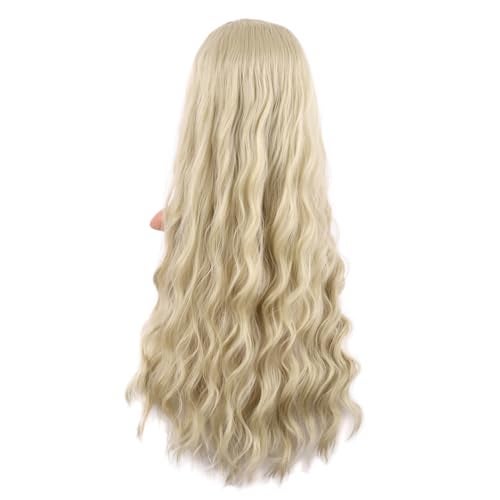 MapofBeauty 28 Inch/70 cm Long Wavy Middle Part with No Bangs Synthetic Fiber Curly Fashion Women Party Cosplay Wig (Blonde) - Image 4