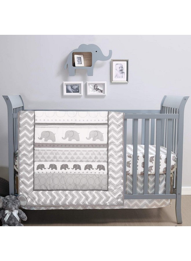 The Peanut Shell مجموعة بيبي سرير 3 قطع من ذا بيناتشيل للأولاد والبنات - مجموعة ديكور سرير حديثي الولادة، الرضع والأطفال مع شريحة سرير ملائمة، وزرة غبار، وغطاء مريح - مشي الفيل - Image 1