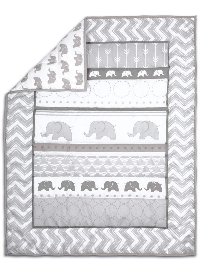The Peanut Shell مجموعة بيبي سرير 3 قطع من ذا بيناتشيل للأولاد والبنات - مجموعة ديكور سرير حديثي الولادة، الرضع والأطفال مع شريحة سرير ملائمة، وزرة غبار، وغطاء مريح - مشي الفيل - Image 3