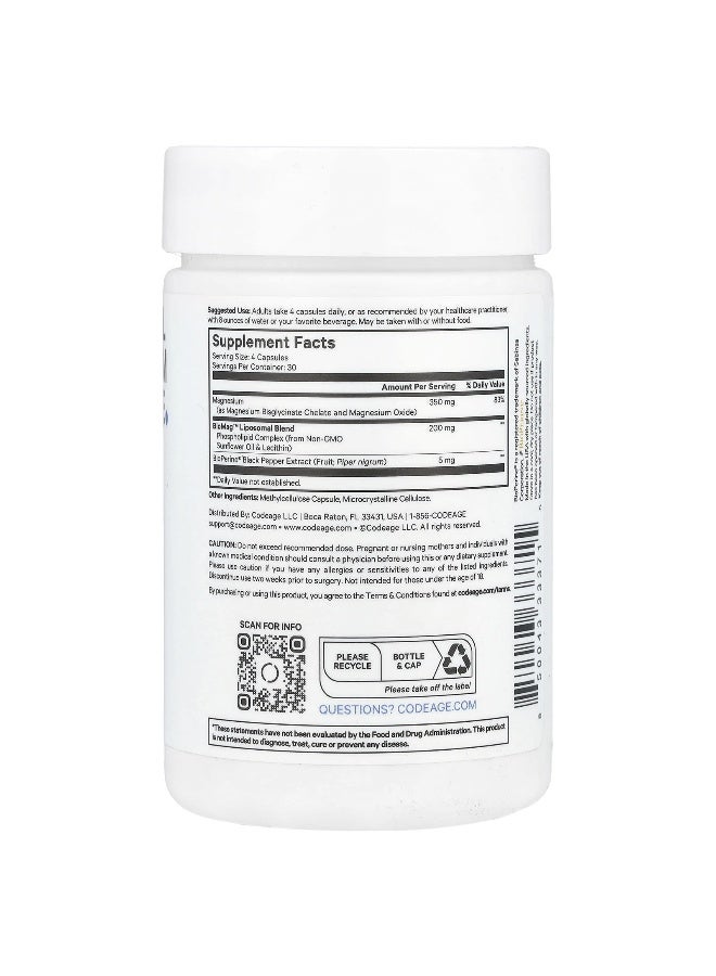 Codeage Codeage, Liposomal Magnesium Glycinate, 120 Vegetable Capsules  - Image 2