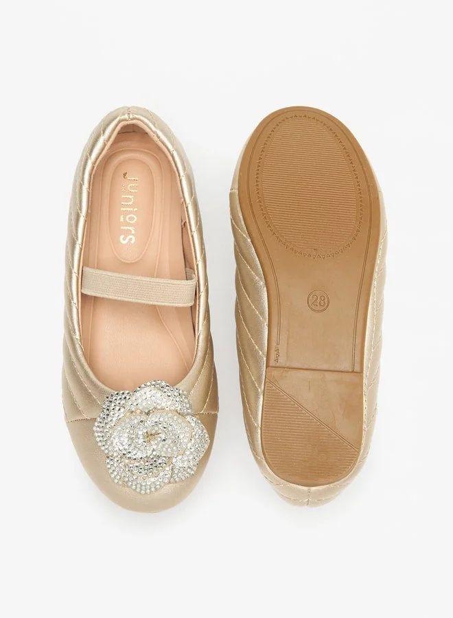 JUNIORS Floral Accent Slip-On Ballerina Shoes with Elastic Strap