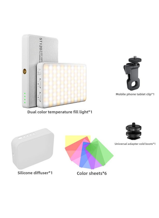 Mobile Phone Fill Light Table Live With Ring Light Photography Special Compact Video Shooting Light-Specifications:St120 White + Mobile Phone Clip + Silicone Case + Color Film + Hot Shoe  - Image 1