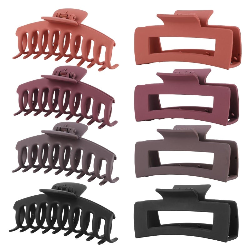 LuSeren 8 Pack Hair Clips for Women 4.3 Inch Large Hair Claw Clips for Women Thin Thick Curly Hair, Big Matte Banana Clips,Strong Hold jaw clips Black Orange Dark Brown Light rose - Image 1