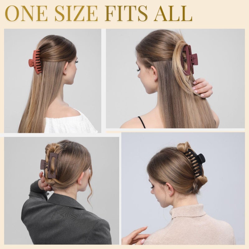 LuSeren 8 Pack Hair Clips for Women 4.3 Inch Large Hair Claw Clips for Women Thin Thick Curly Hair, Big Matte Banana Clips,Strong Hold jaw clips Black Orange Dark Brown Light rose - Image 4