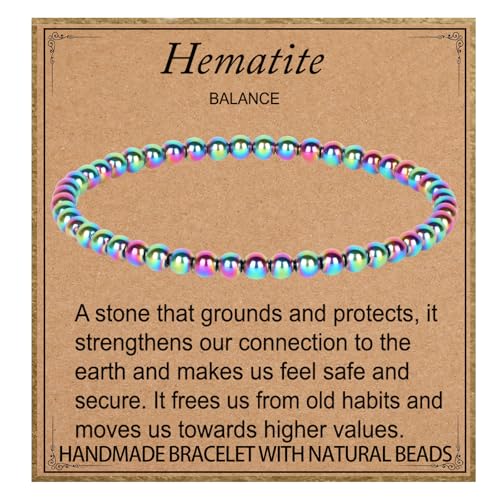 LPBeads Handmade Natural Gemstone Stretch Elastic 4mm Rainbow Coated Hematite Bracelet Healing Crystal Round Stone Beads Jewelry Gifts for Women Men - Image 1