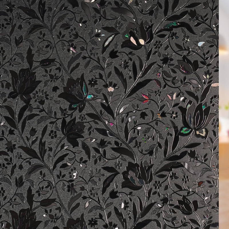 rabbitgoo Total Blackout Window Film Sun Blocking Black Privacy Window Film Light Blocker Stained Glass Thermal Cling Heat Control Room Darkening Glass Sticker for Door Covering 175 x 1181