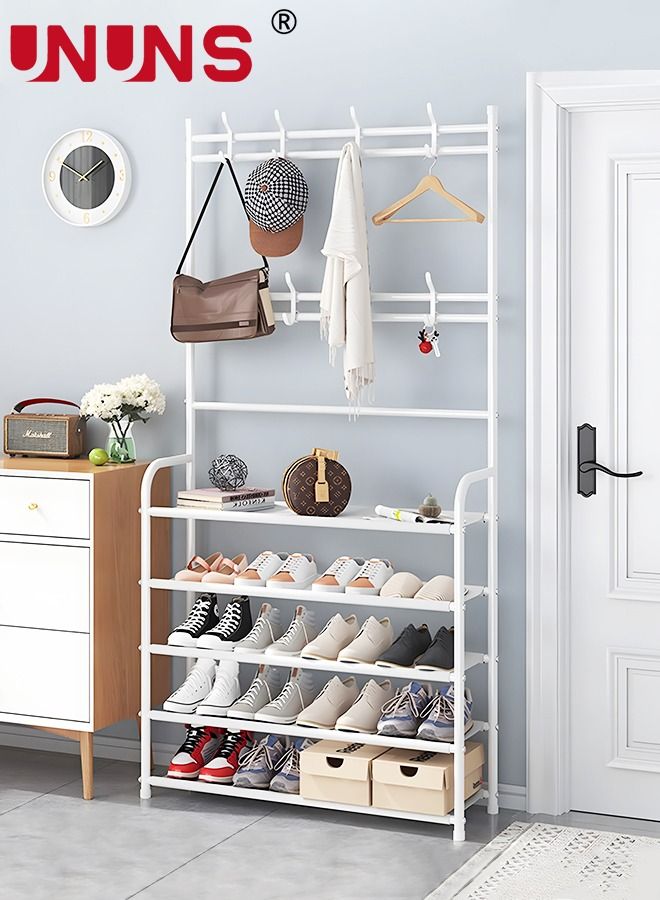 UNUNS 5-Tier Shoe Rack with Coat Rack 8 Hooks Hall Tree Lightweight Metal Shoe Rack Organizer Multifunctional Coat Rack Shoe Shelf for Apartment Bedroom College Dorm and Entryway - Image 1