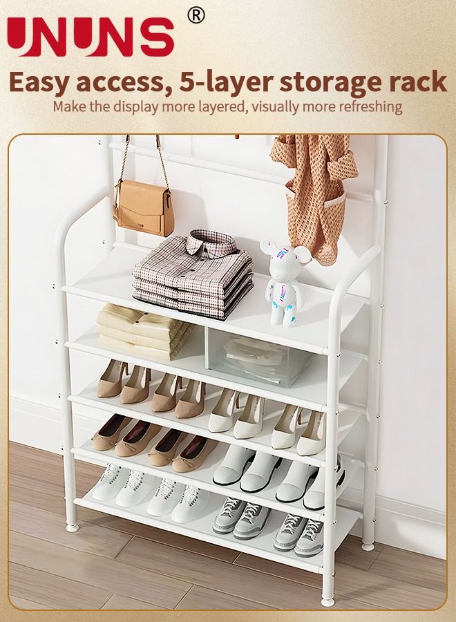 UNUNS 5-Tier Shoe Rack with Coat Rack 8 Hooks Hall Tree Lightweight Metal Shoe Rack Organizer Multifunctional Coat Rack Shoe Shelf for Apartment Bedroom College Dorm and Entryway - Image 3