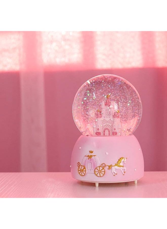 erorex Castle Snow Globe Music Box Cartoon Crystal Ball With Color Changing Led Lights Kids Music Box Light Up Snow Globe Tabletop Ornaments Home Decor For Women Kids Girls Mom Birthday Gift Pinks  - Image 2