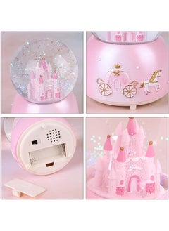 erorex Castle Snow Globe Music Box Cartoon Crystal Ball With Color Changing Led Lights Kids Music Box Light Up Snow Globe Tabletop Ornaments Home Decor For Women Kids Girls Mom Birthday Gift Pinks  - Image 3