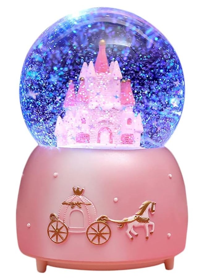 erorex Castle Snow Globe Music Box Cartoon Crystal Ball With Color Changing Led Lights Kids Music Box Light Up Snow Globe Tabletop Ornaments Home Decor For Women Kids Girls Mom Birthday Gift Pinks  - Image 1
