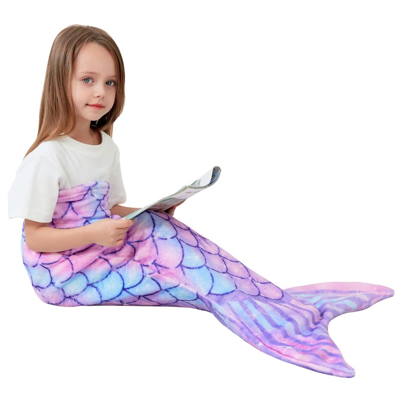 Viviland Mermaid Tail Blanket Plush Mermaid Wearable Blanket for Girls All Seasons Soft Flannel Snuggle Blanket Scale Sleeping Bag 1739 Purple