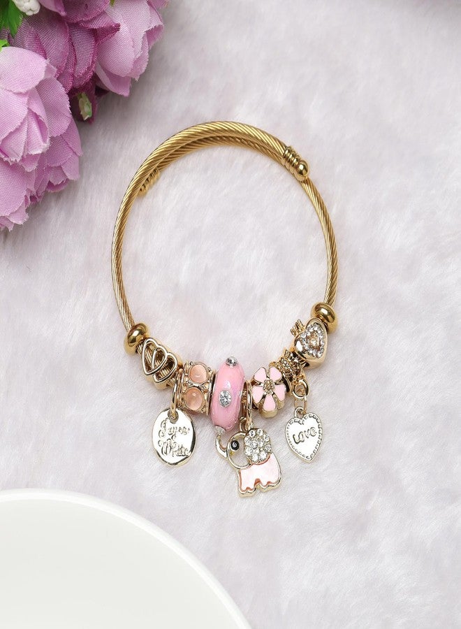 DS Charm Bracelets for girls,exquisite cute cartoon gold friendship bracelets Stainless Steel Bangle with birthday Gift box, Adjustable girls jewelry Suitable for holiday gifts (Gold-elephant) - Image 3