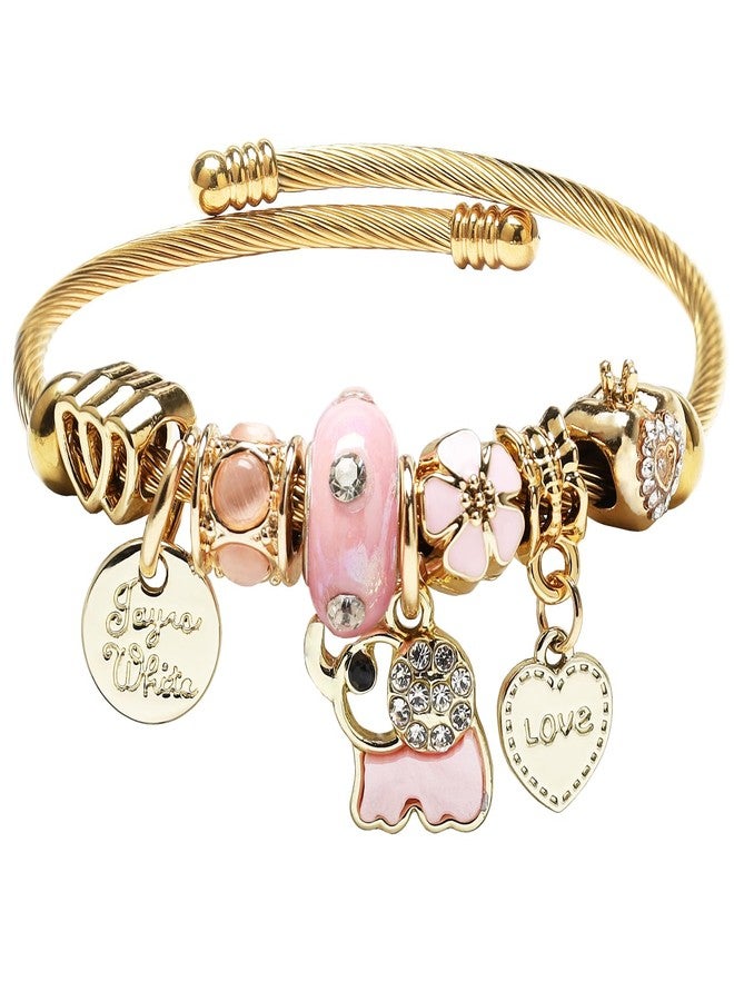 DS Charm Bracelets for girls,exquisite cute cartoon gold friendship bracelets Stainless Steel Bangle with birthday Gift box, Adjustable girls jewelry Suitable for holiday gifts (Gold-elephant) - Image 1