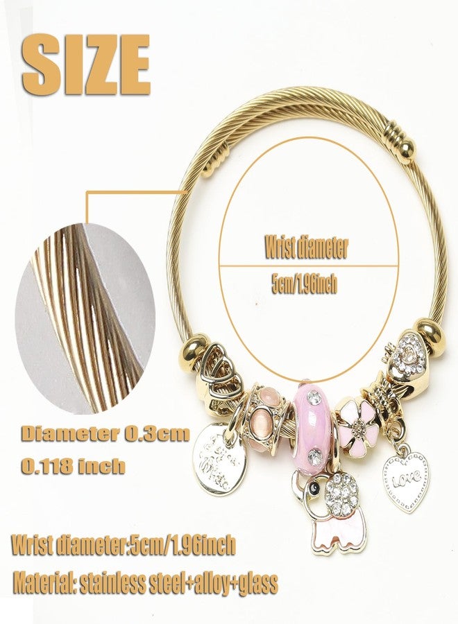 DS Charm Bracelets for girls,exquisite cute cartoon gold friendship bracelets Stainless Steel Bangle with birthday Gift box, Adjustable girls jewelry Suitable for holiday gifts (Gold-elephant) - Image 4