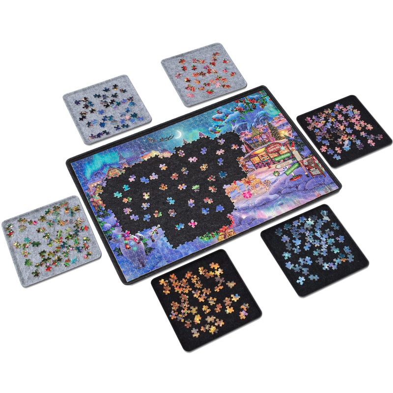 LAVIEVERT Jigsaw Puzzle Board with 6 Sorting Trays Lightweight Portable Felt Mat for Adults Puzzle Storage Saver Holder with NonSlip Surface for Up to 1000 Pieces Black