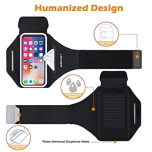 HAISSKY Running Armband with Earphone Bag Cell Phone Armband for iPhone 16 15 Pro 14 Plus 13 11 XR XS, Galaxy S24/S10 Water Resistant Sports Phone Holder Case & Zipper Slot Car Key Holder for 6.9 inch Phone - Image 5