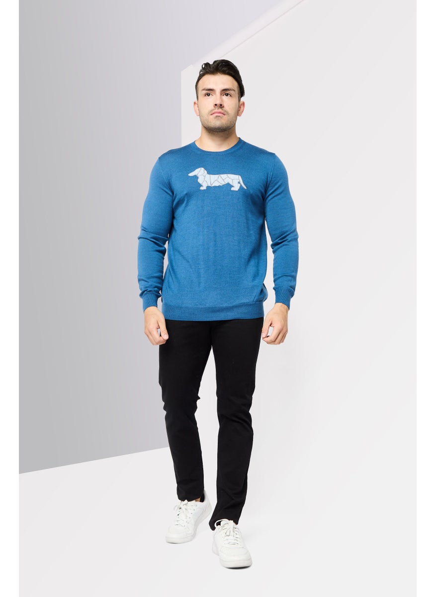 Harmont & Blaine Men Crew Neck Textured Sweaters, Slate Blue  - Image 2