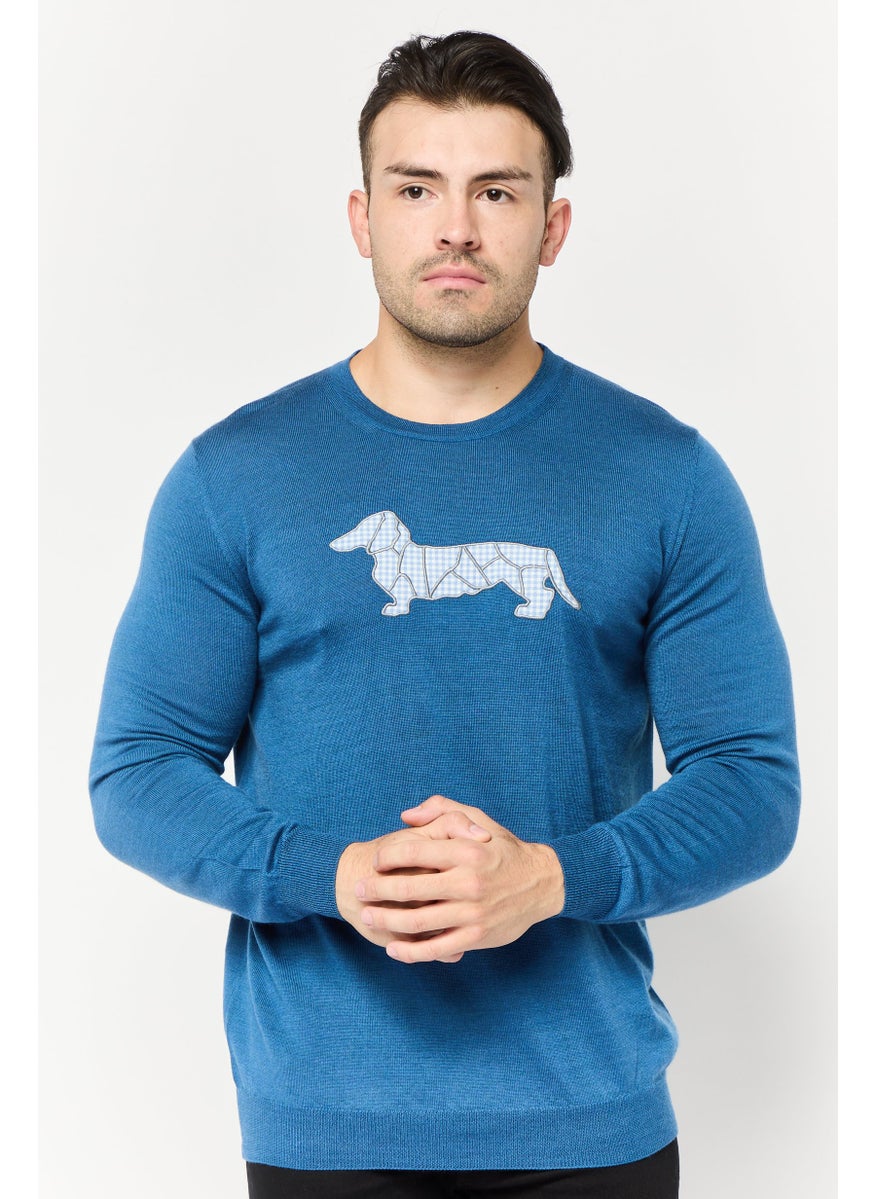 Harmont & Blaine Men Crew Neck Textured Sweaters, Slate Blue  - Image 1