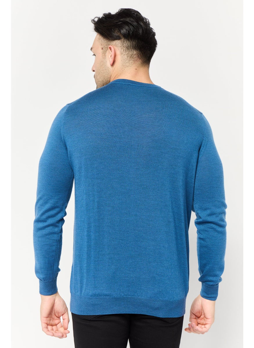 Harmont & Blaine Men Crew Neck Textured Sweaters, Slate Blue  - Image 4