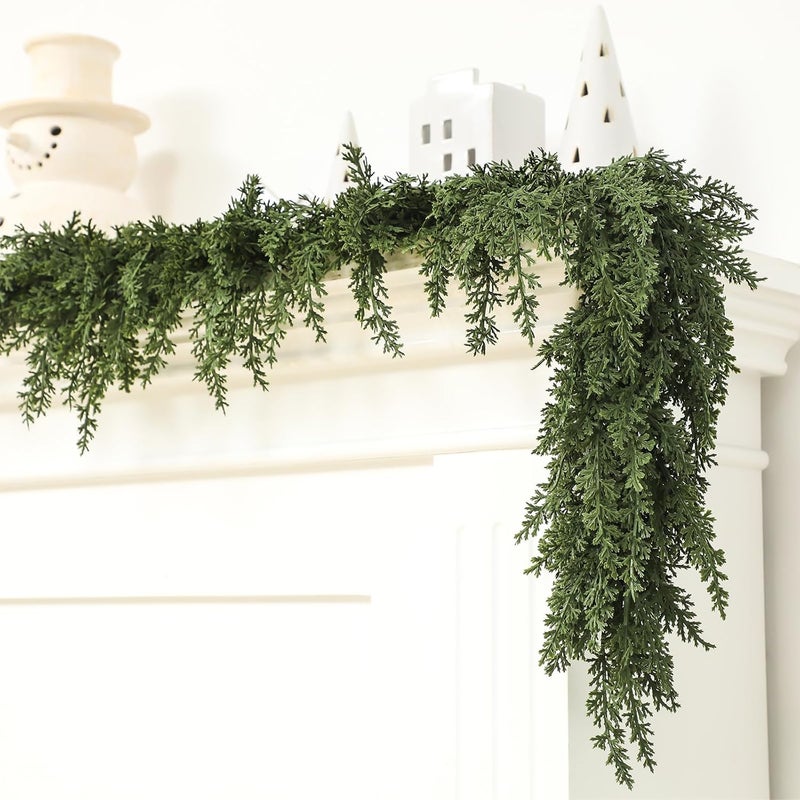 Jutom 1 PCS 6 ft Christmas Cedar Garland - Artificial Realistic Holiday Cedar Pine Needles Greenery Garland Decoration for Mantel Table Winter Party - Image 5