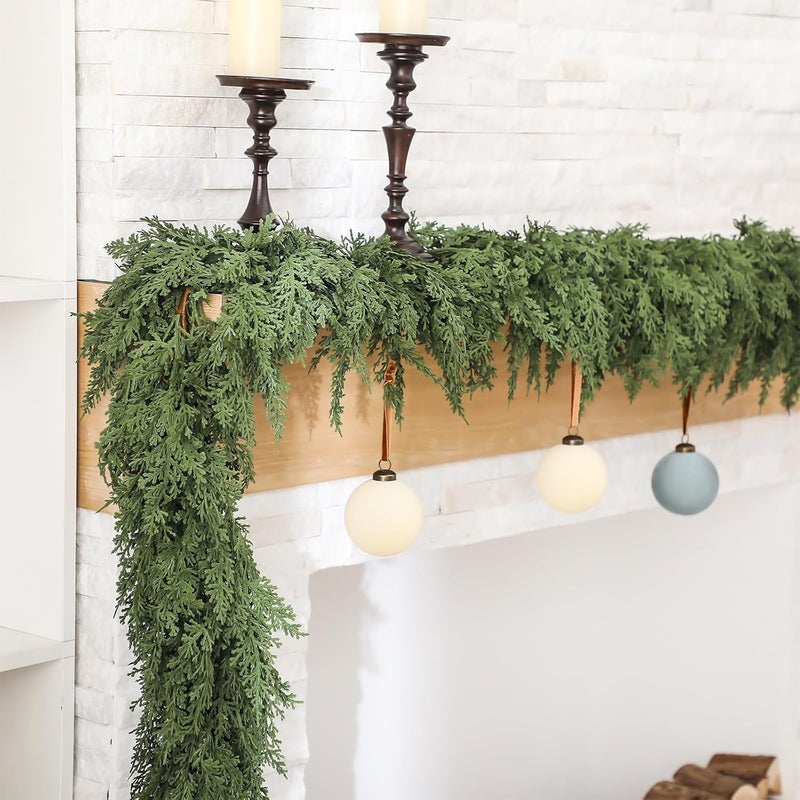Jutom 1 PCS 6 ft Christmas Cedar Garland - Artificial Realistic Holiday Cedar Pine Needles Greenery Garland Decoration for Mantel Table Winter Party - Image 4
