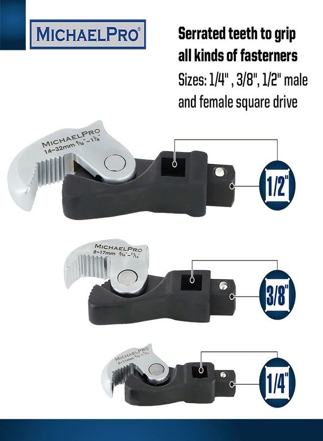 MichaelPro 3-Pc Spring-Loaded Auto Size Adjusting Crowfoot Wrench Set | 5 - 32mm, 3/16" - 1-1/4" | Self-Adjusting Wrench, Multi-Size Spring Wrench, Auto Size Rapid Wrench- MP001205 - Image 2