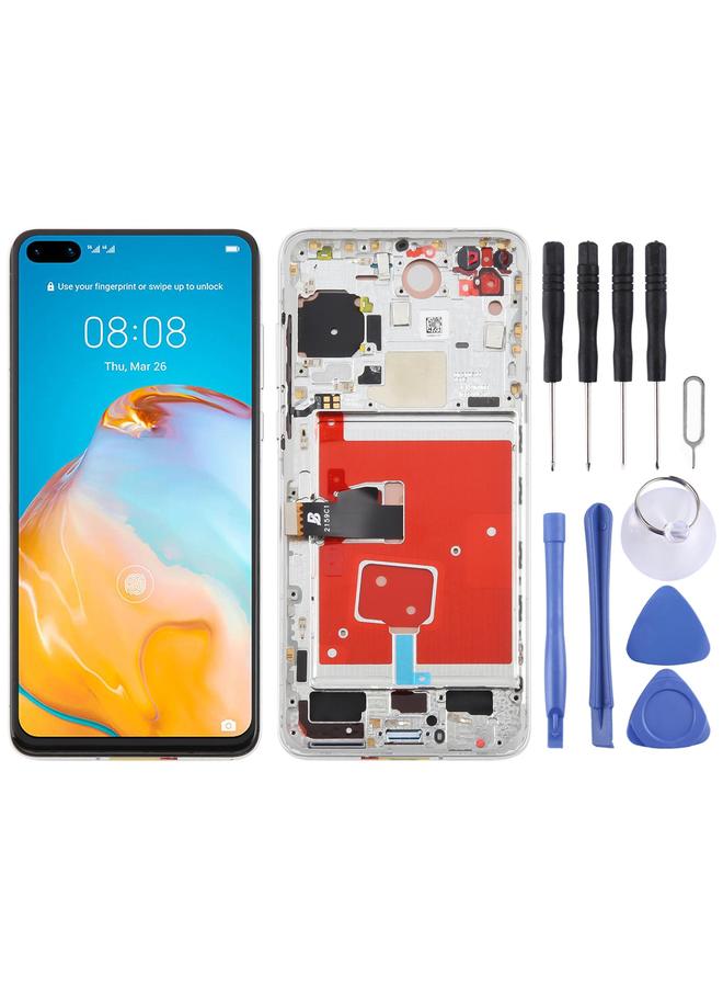 erorex Replacement For Huawei P40 TFT LCD Screen Digitizer Full Assembly with Frame, Not Supporting Fingerprint Identification Silver - Image 1