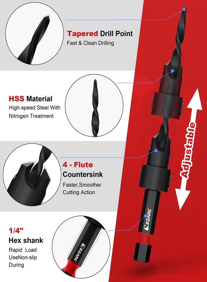 EZARC set of tapered drill bits, 24 pieces Includes tapered drills and 6 wooden pins. Ideal for woodworking. - Image 3