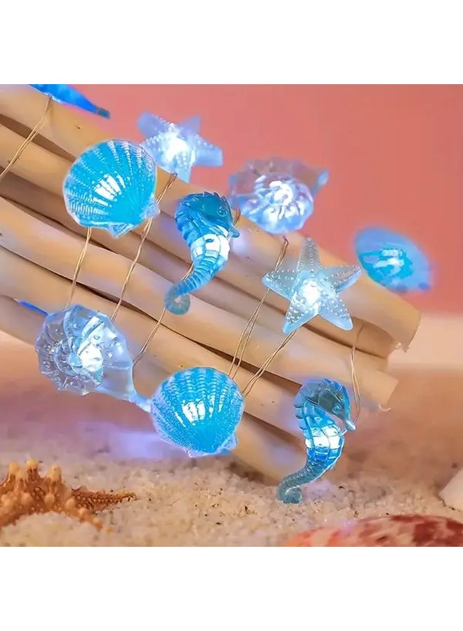 20LED Warm Light Ocean Beach Fairy String Lights Starfish Seashells Turtle Seahorses - Image 1